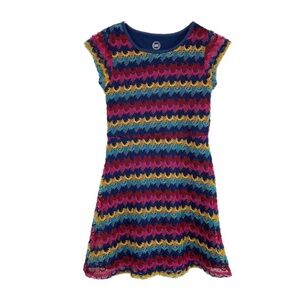 Wonder Nation Girl’s Multi-Colored Scalloped Lace Striped Dress
